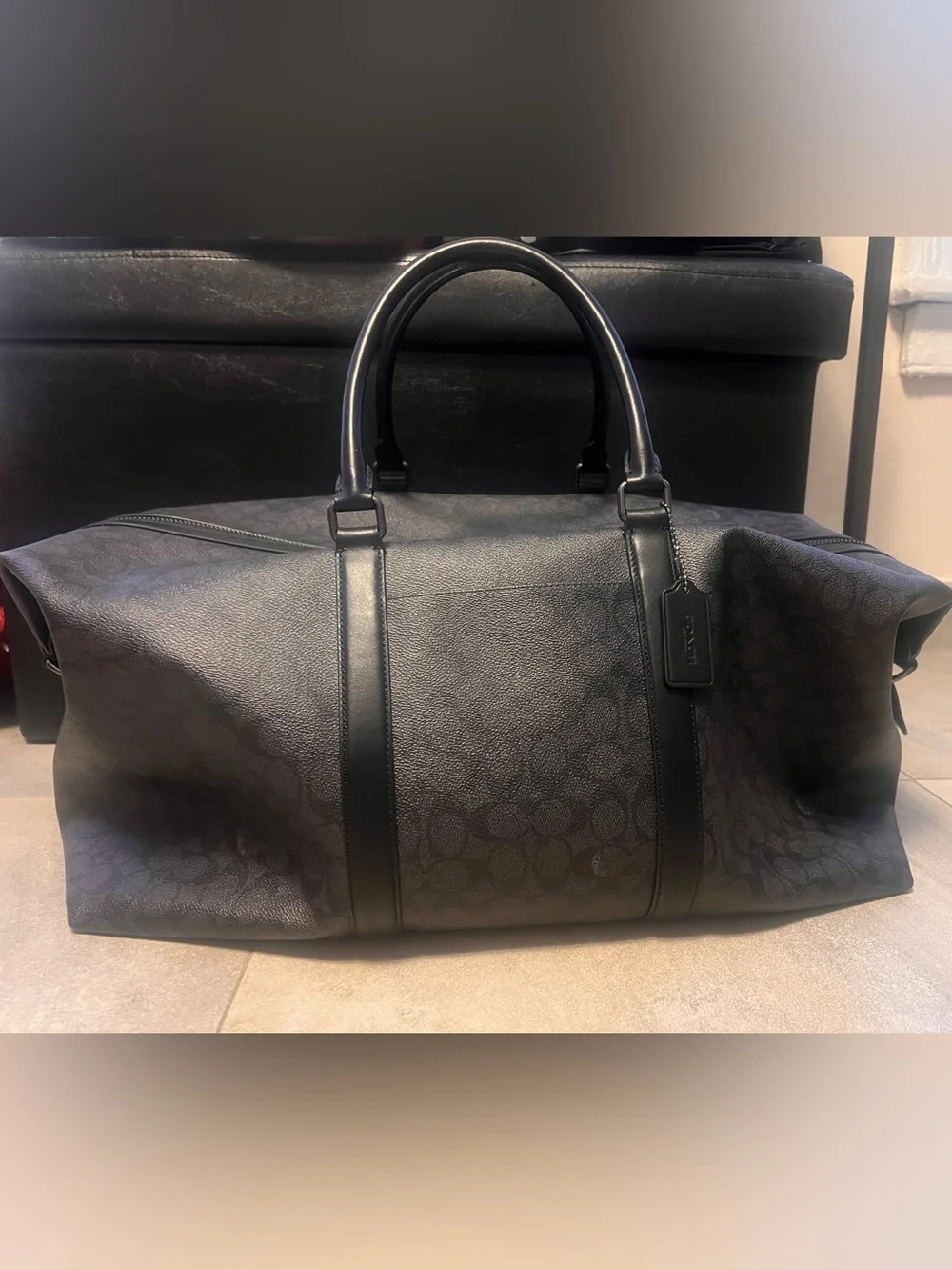 Coach Black Signature Monogram Extra Large Travel Duffle